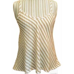 Poetry White Taupe Striped Open Back Flared Swing Tank Top Camisole Womens Sz S